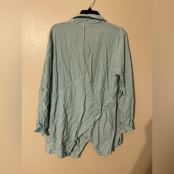 Women's SOFT SURROUNDINGS Teal & White Striped Tunic Top-Size XL-EUC - Picture 6 of 6